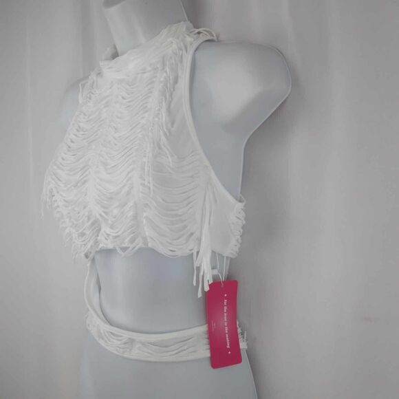 NWT Shein Icon White Fringe Cut Out Cropped Halter Top Women's Size US 6 Medium - Picture 2 of 13